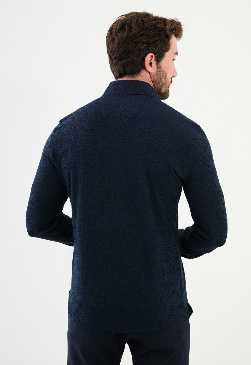 Special Design Slim Fit Navy Blue Shirt