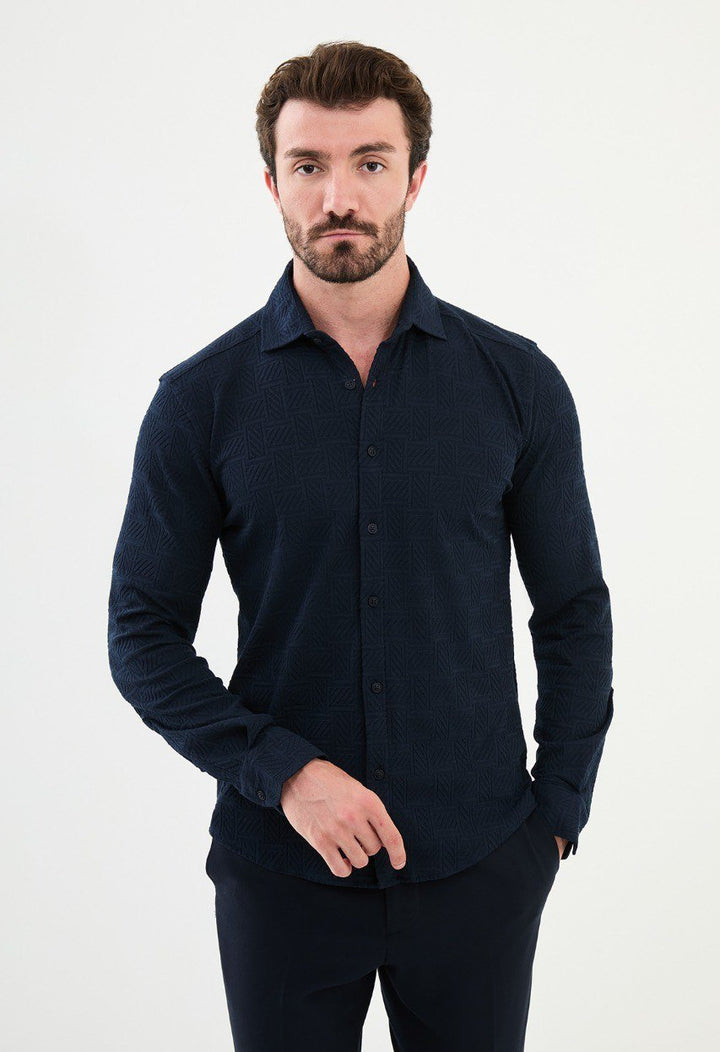 Special Design Slim Fit Navy Blue Shirt