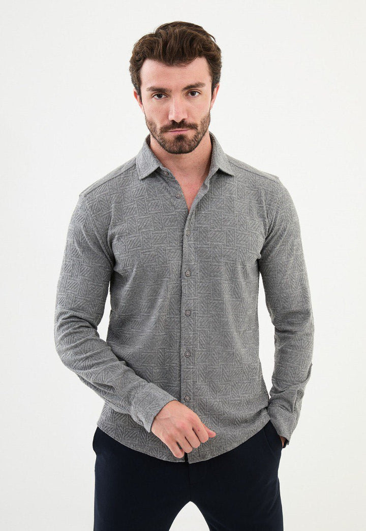 Special Design Slim Fit Gray Shirt