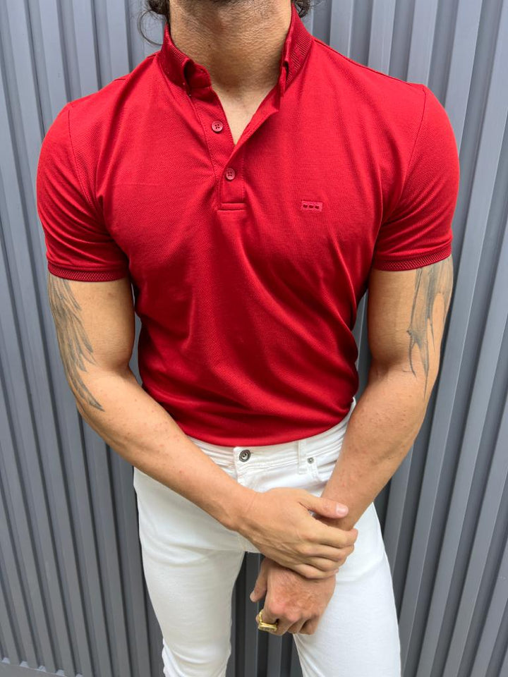 Polo Neck Slim Fit T-shirt Knitwear T-shirt - Red