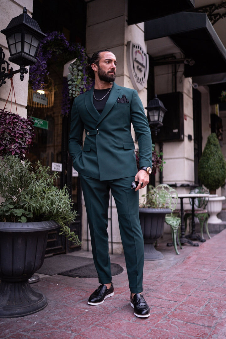 Slim Fıt Exclusive Suit Wıth Belt Buckley Detail - Green