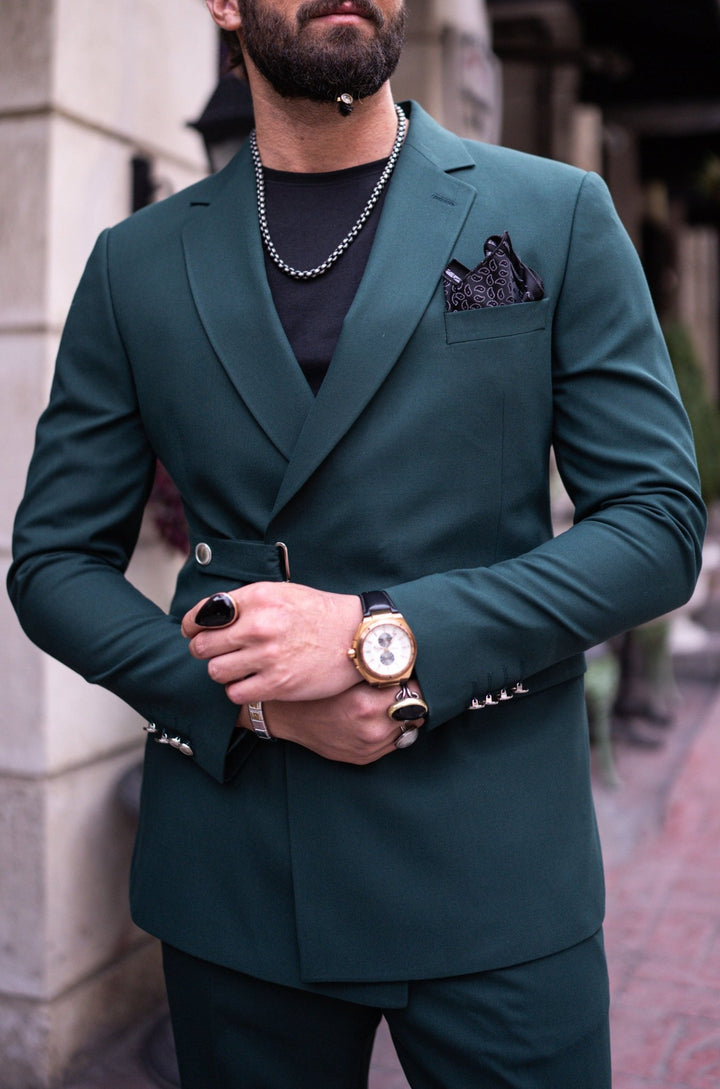 Slim Fıt Exclusive Suit Wıth Belt Buckley Detail - Green