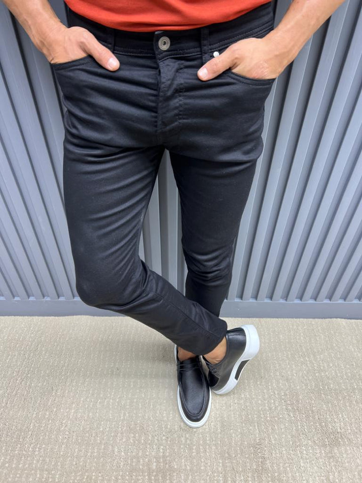 Slim Fit Jeans With Side Pockets - Black