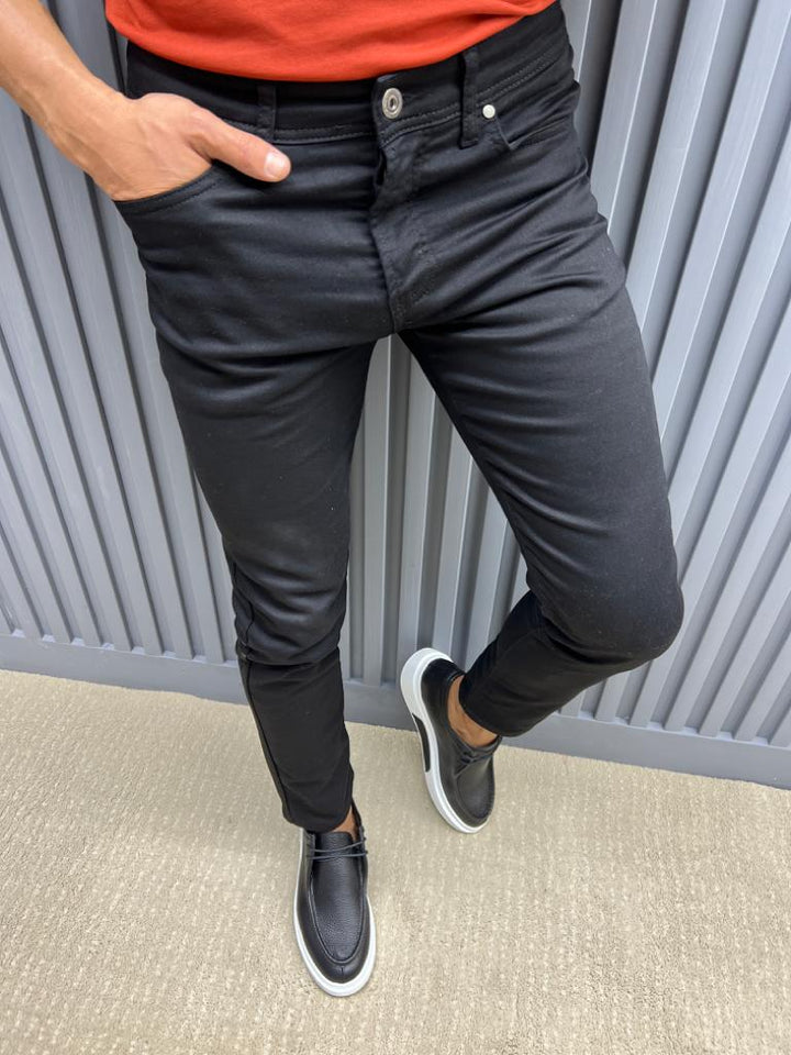 Slim Fit Jeans With Side Pockets - Black