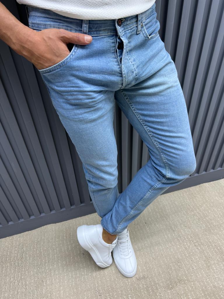 Slim Fit Jeans With Side Pockets - Blue