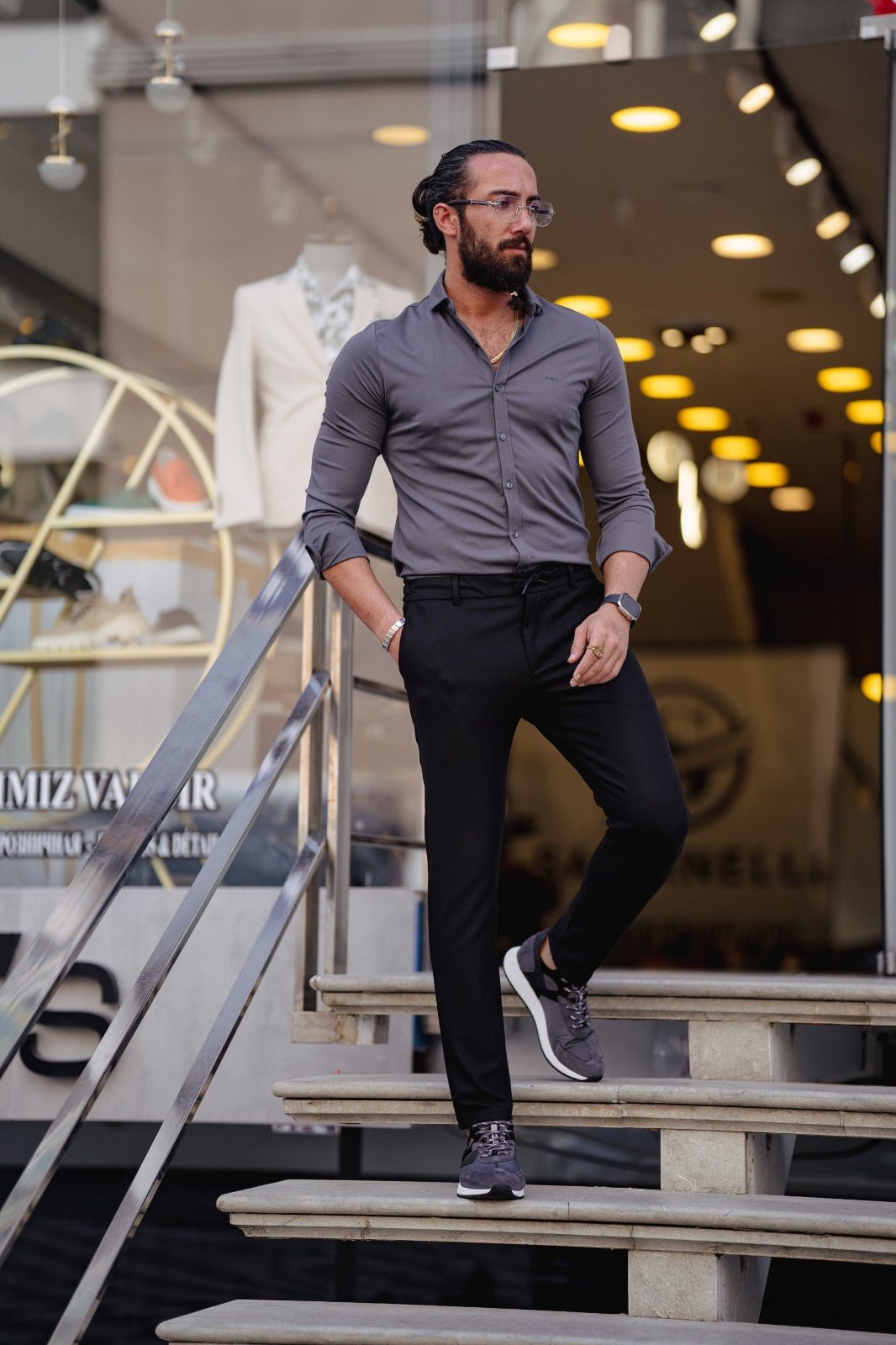 Slim Fit Lycra Long Sleeve Shirt - Gray