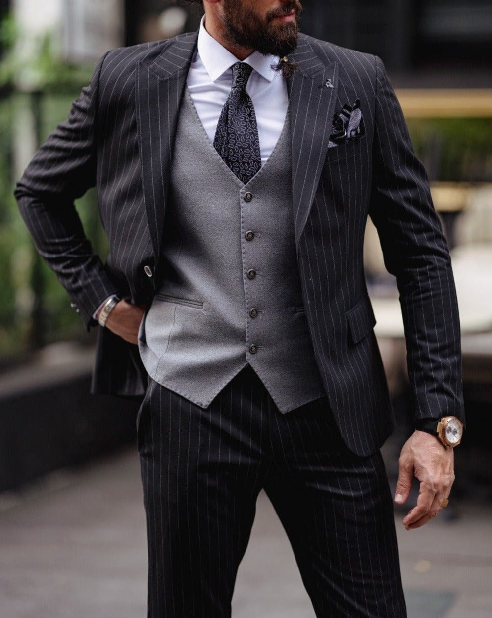 Slim Fit Plaid Detailed Suit - Black