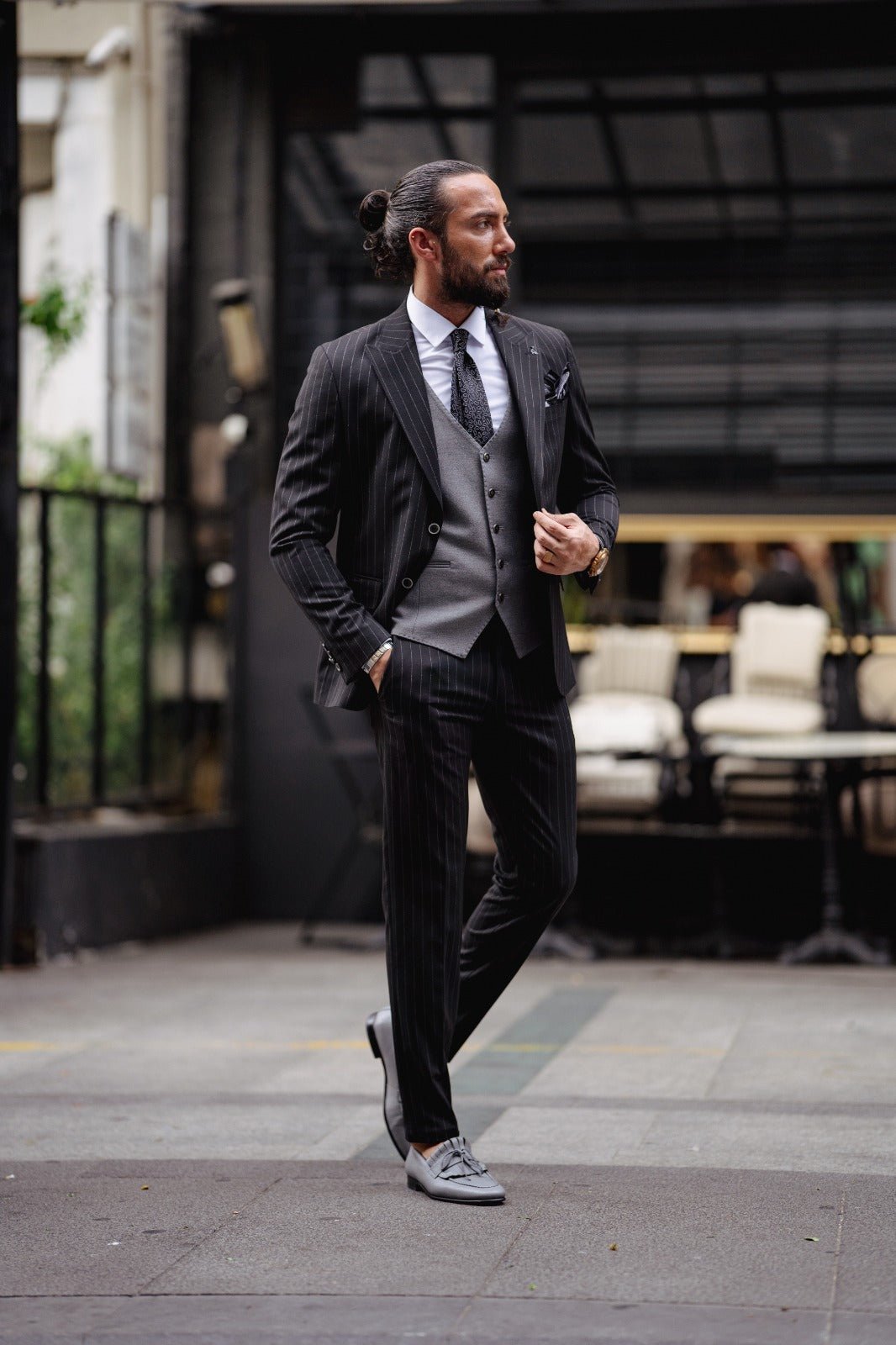 Slim Fit Plaid Detailed Suit - Black