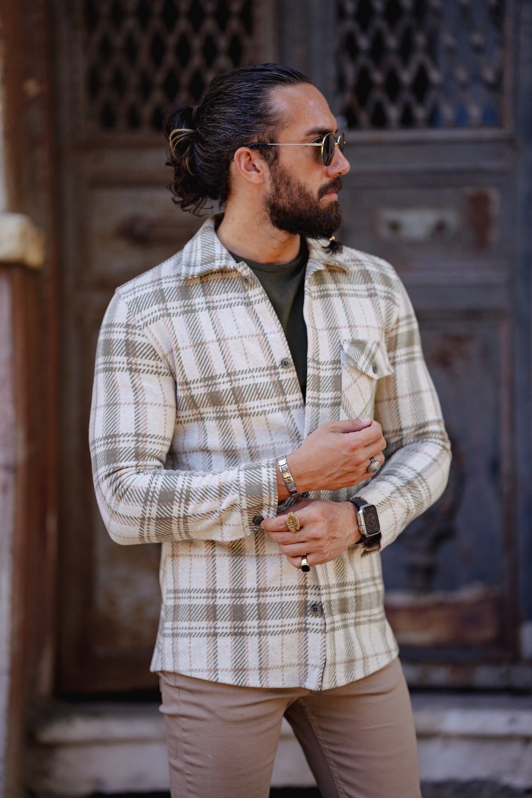 Slim Fit Stripe Detailed Lumberjack Shirt - Green