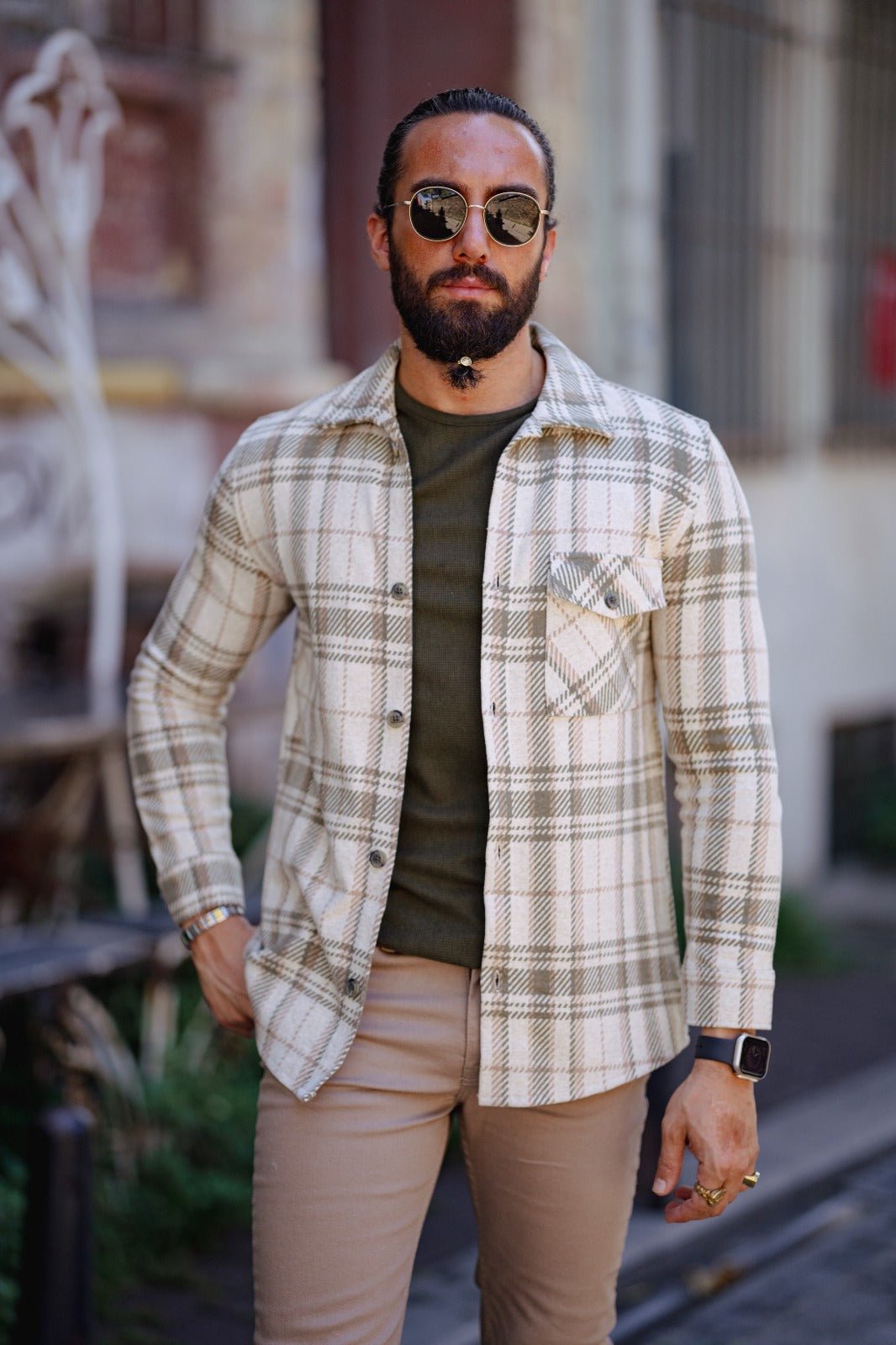 Slim Fit Stripe Detailed Lumberjack Shirt - Green