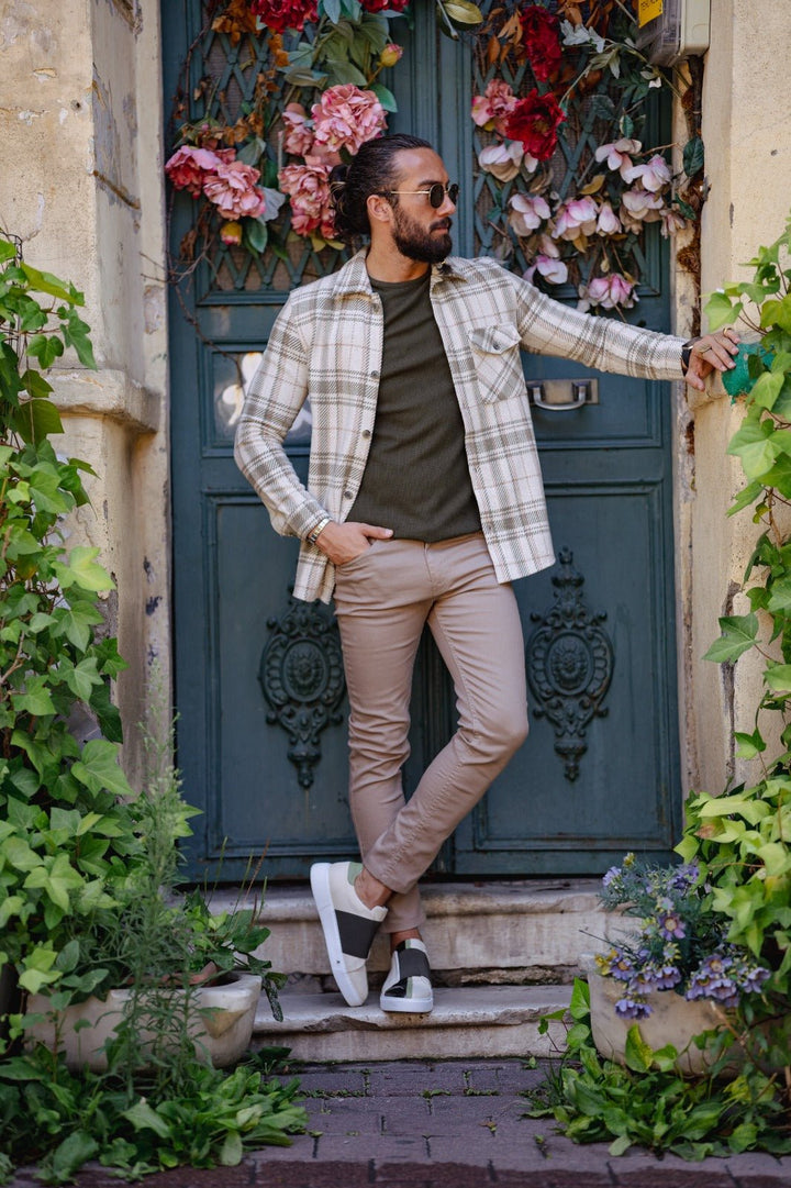 Slim Fit Stripe Detailed Lumberjack Shirt - Green