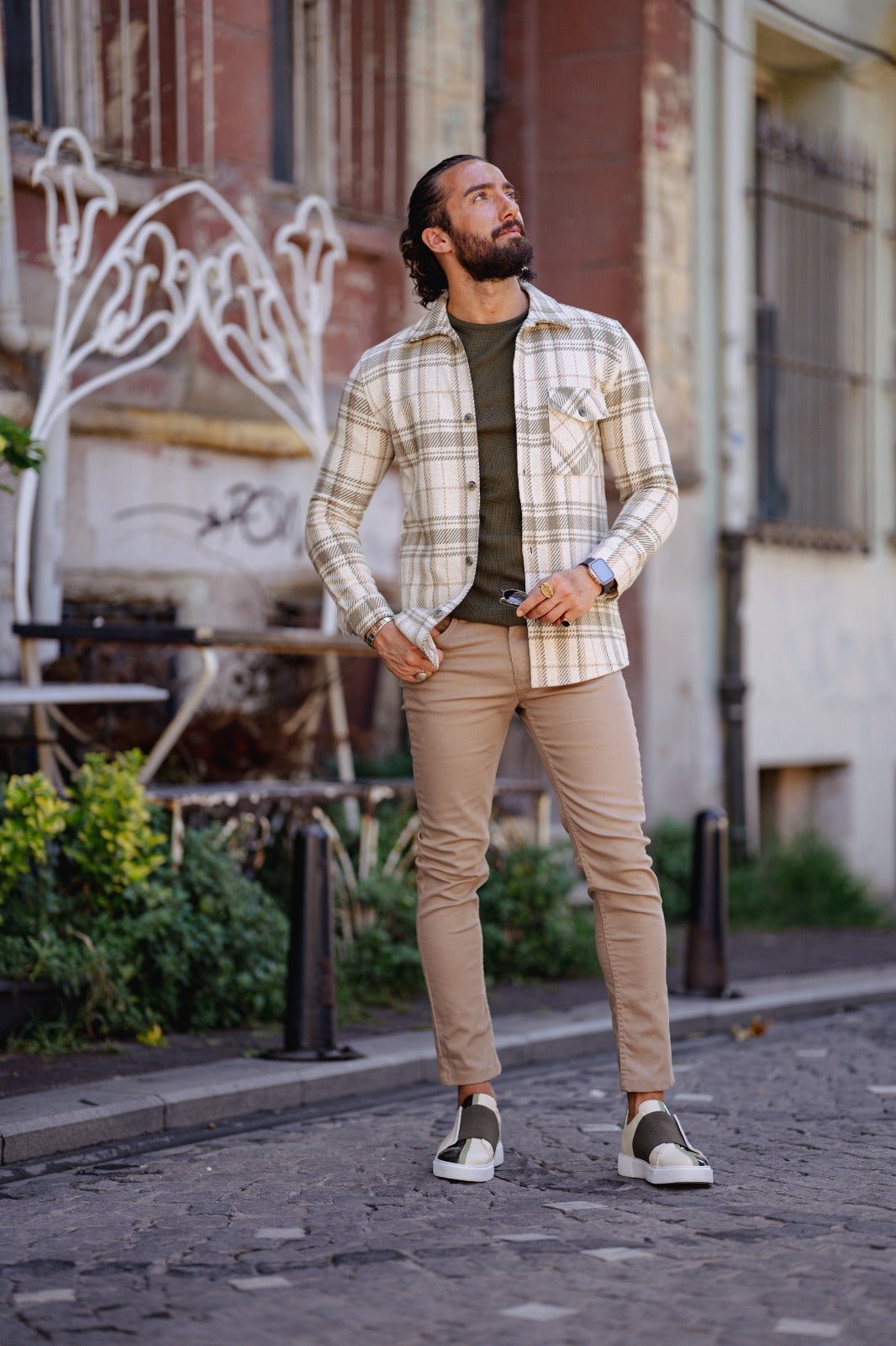 Slim Fit Stripe Detailed Lumberjack Shirt - Green