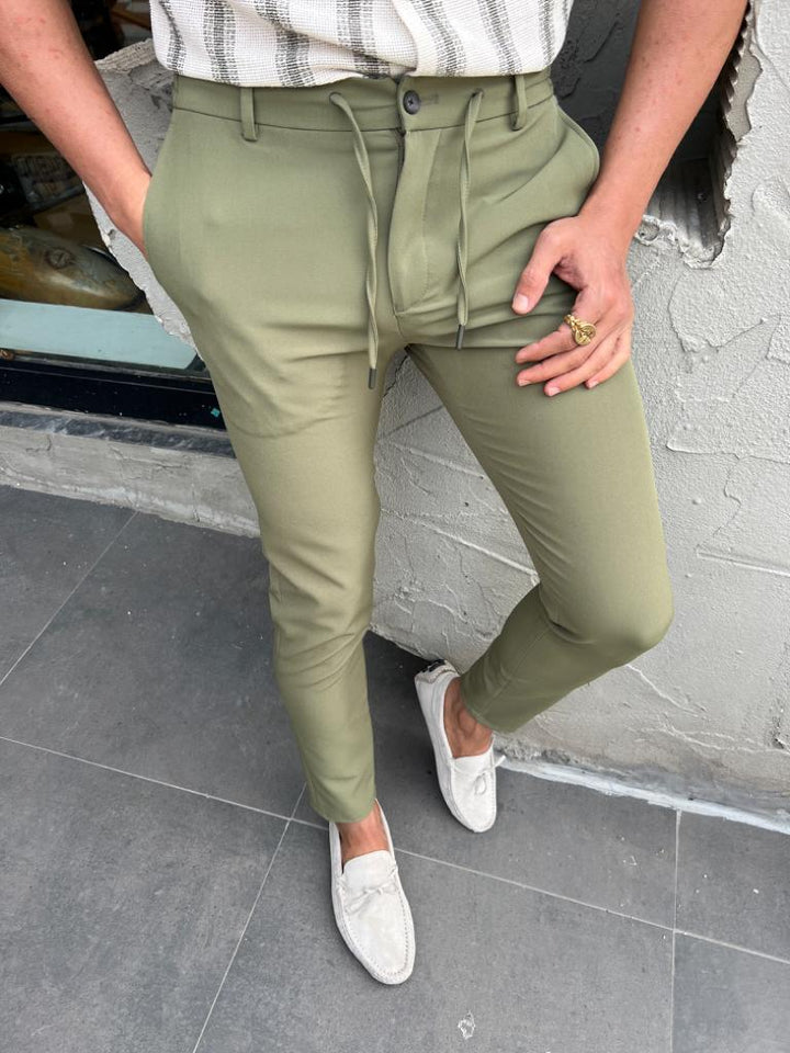 Slim Waist Rope Detail Jogger Pants - Green