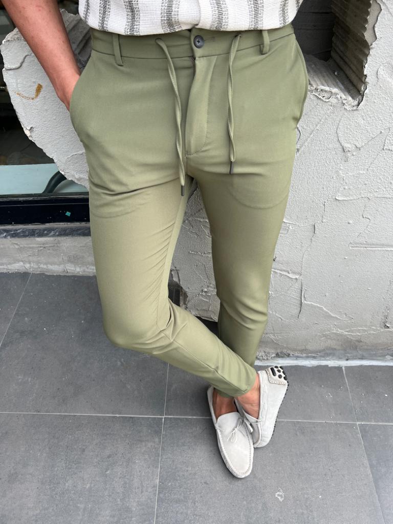 Slim Waist Rope Detail Jogger Pants - Green