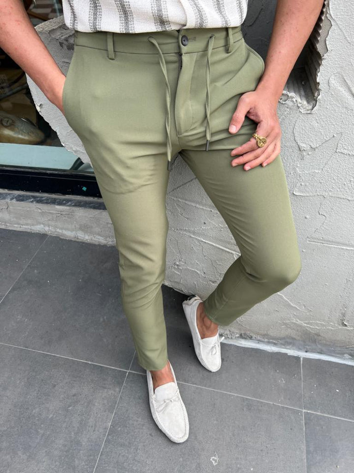 Slim Waist Rope Detail Jogger Pants - Green