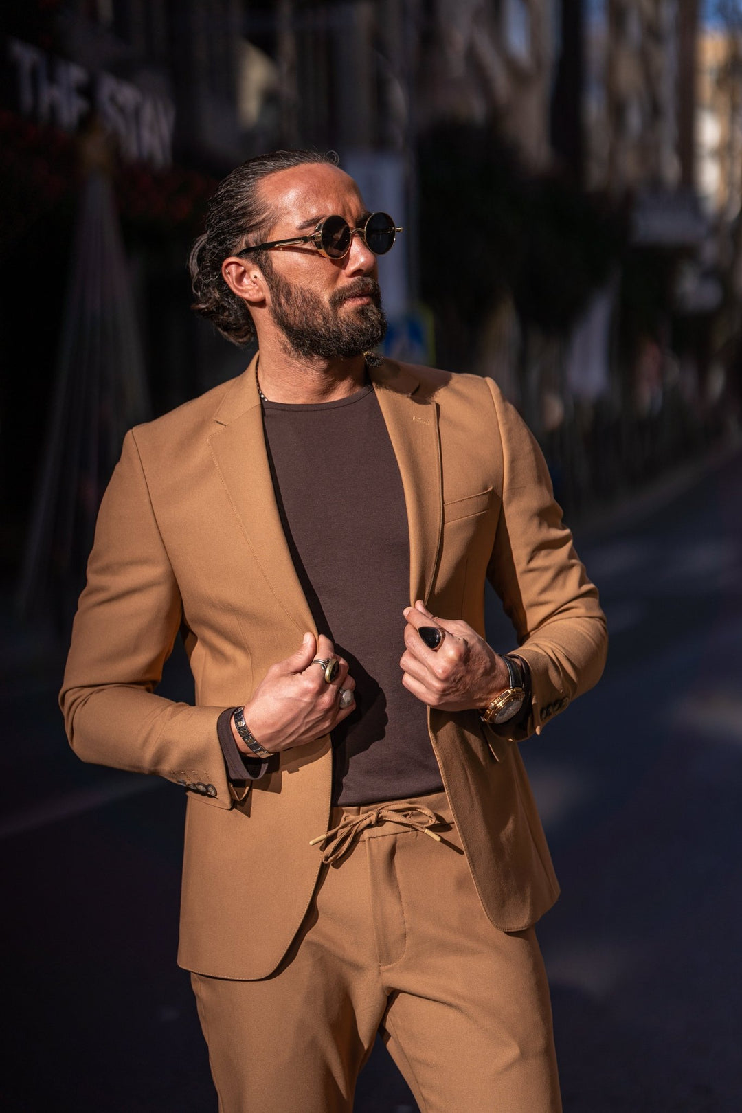 Special Design Alım Fıt Sports Cut Elastıc Waıst Suit - Camel