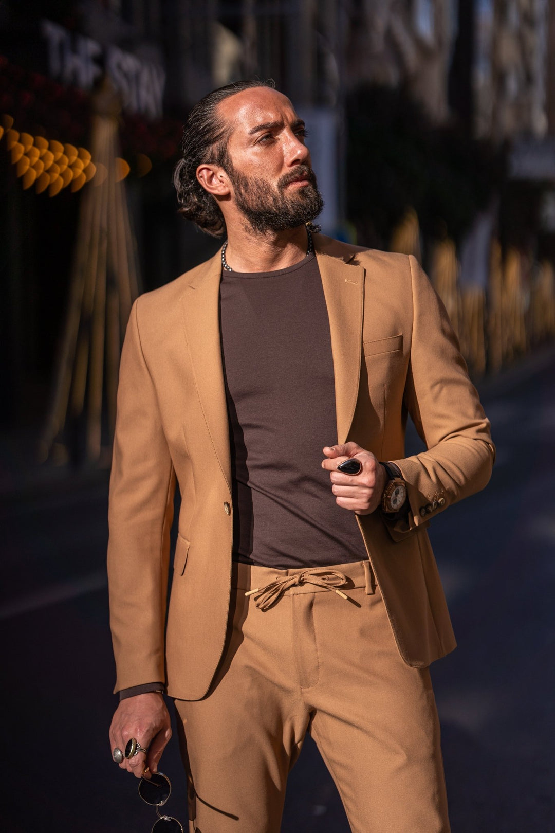 Special Design Alım Fıt Sports Cut Elastıc Waıst Suit - Camel