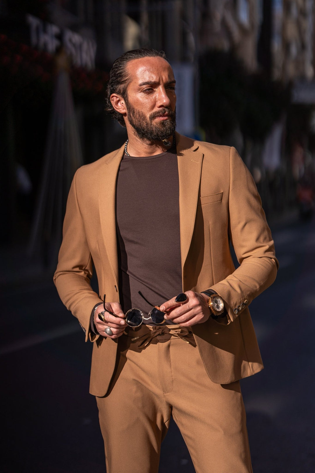 Special Design Alım Fıt Sports Cut Elastıc Waıst Suit - Camel