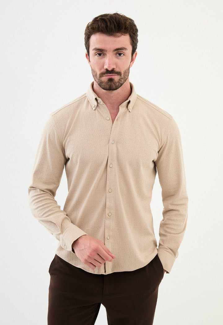 Special Design Slim Fit Beige Shirt