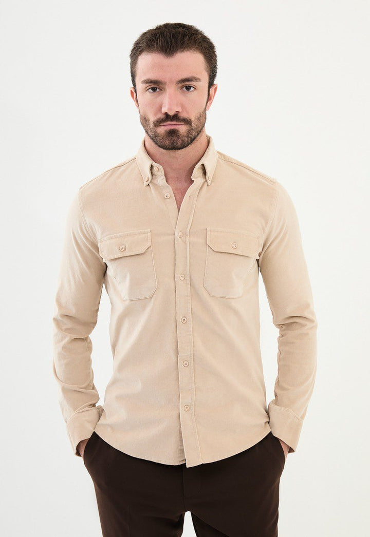 Special Design Slim Fit Beige Shirt