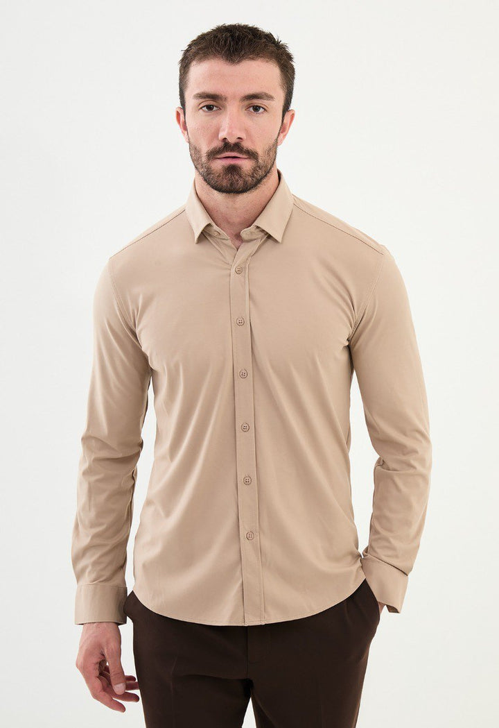 Special Design Slim Fit Beige Shirt