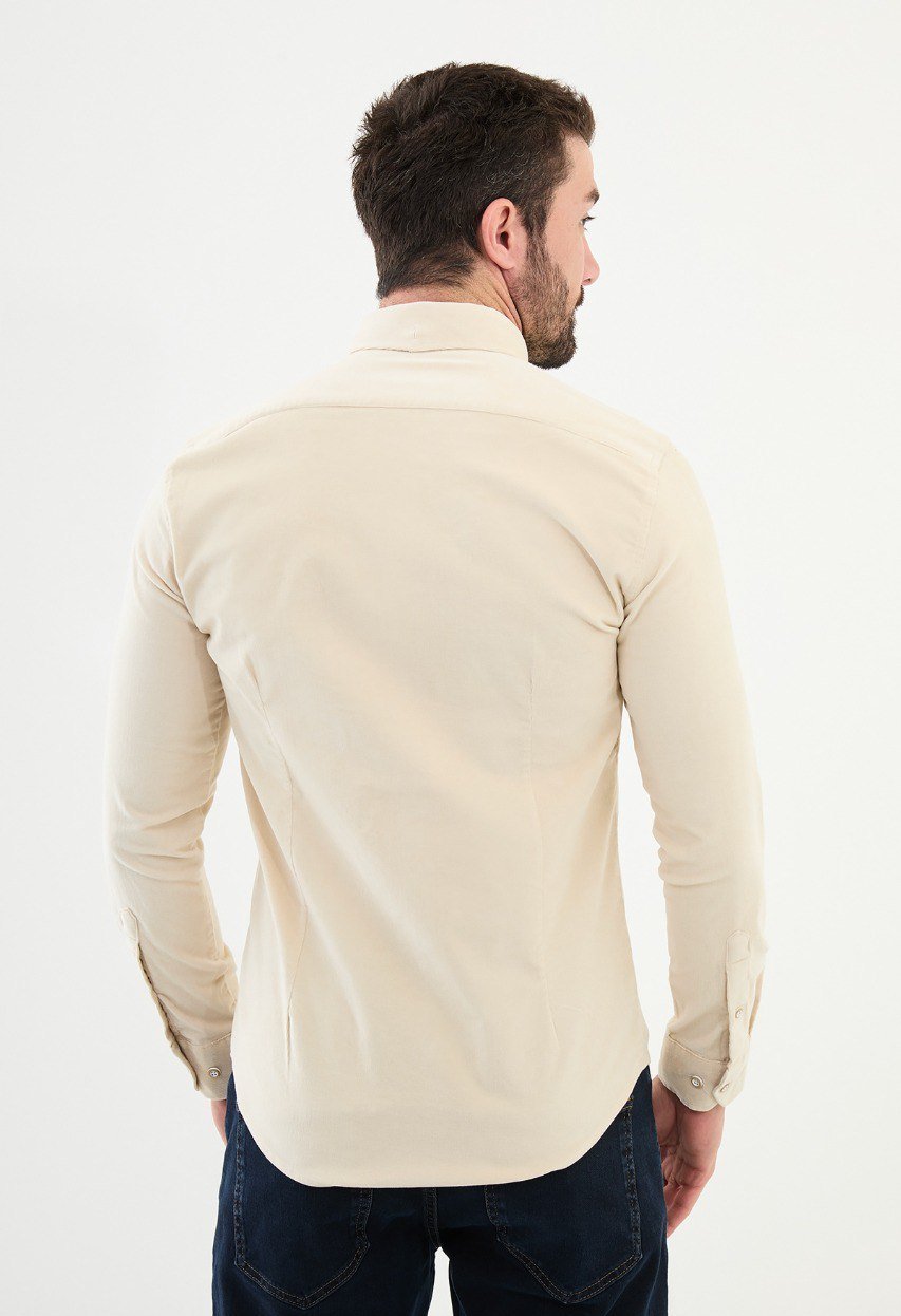 Special Design Slim Fit Beige Shirt