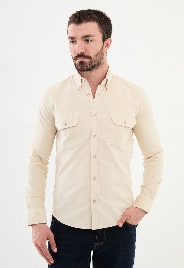 Special Design Slim Fit Beige Shirt