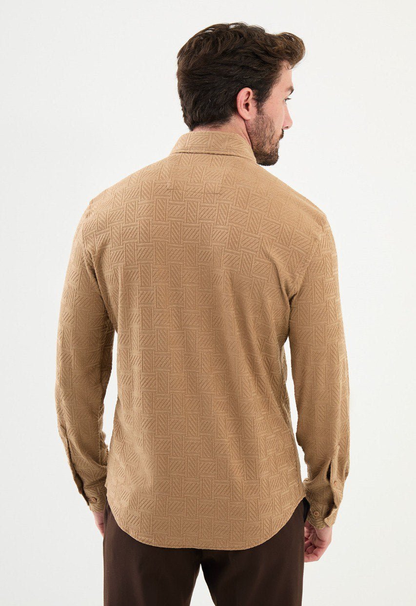 Special Design Slim Fit Beige Shirt