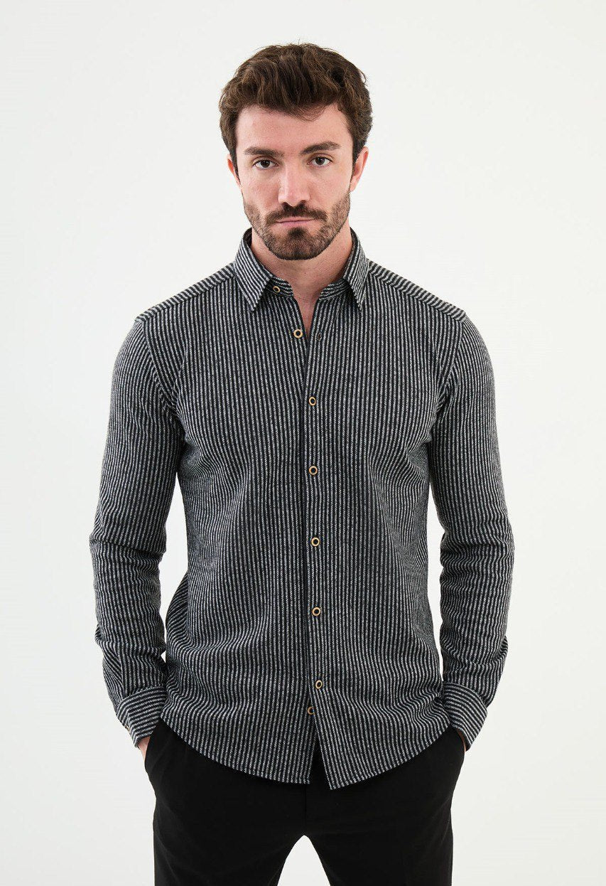 Special Design Slim Fit Black-Gray Shirt