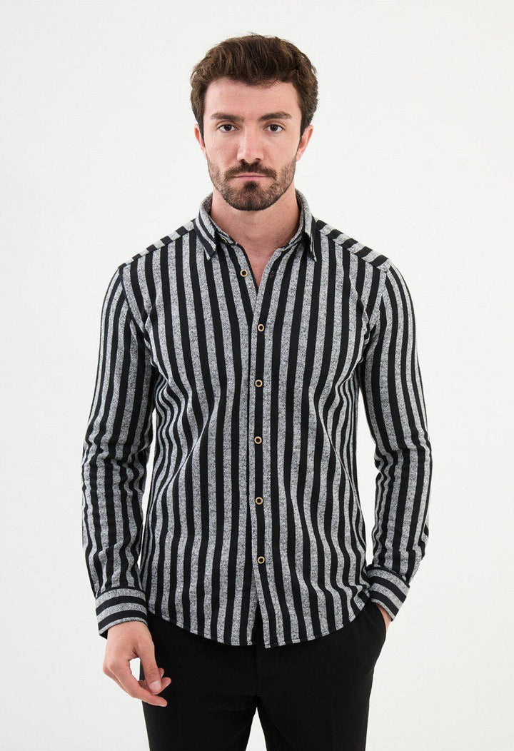 Special Design Slim Fit Black-Gray Shirt