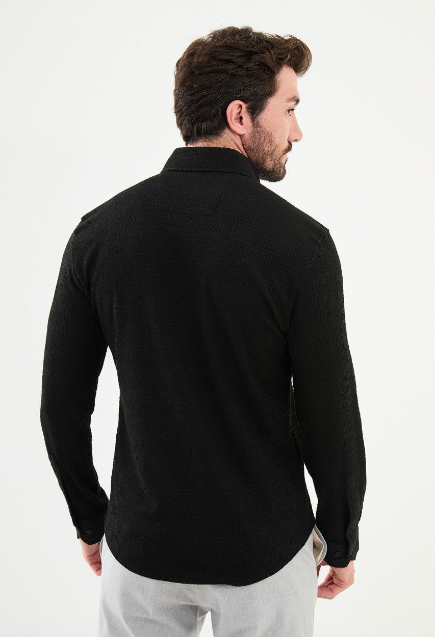 Special Design Slim Fit Black Shirt