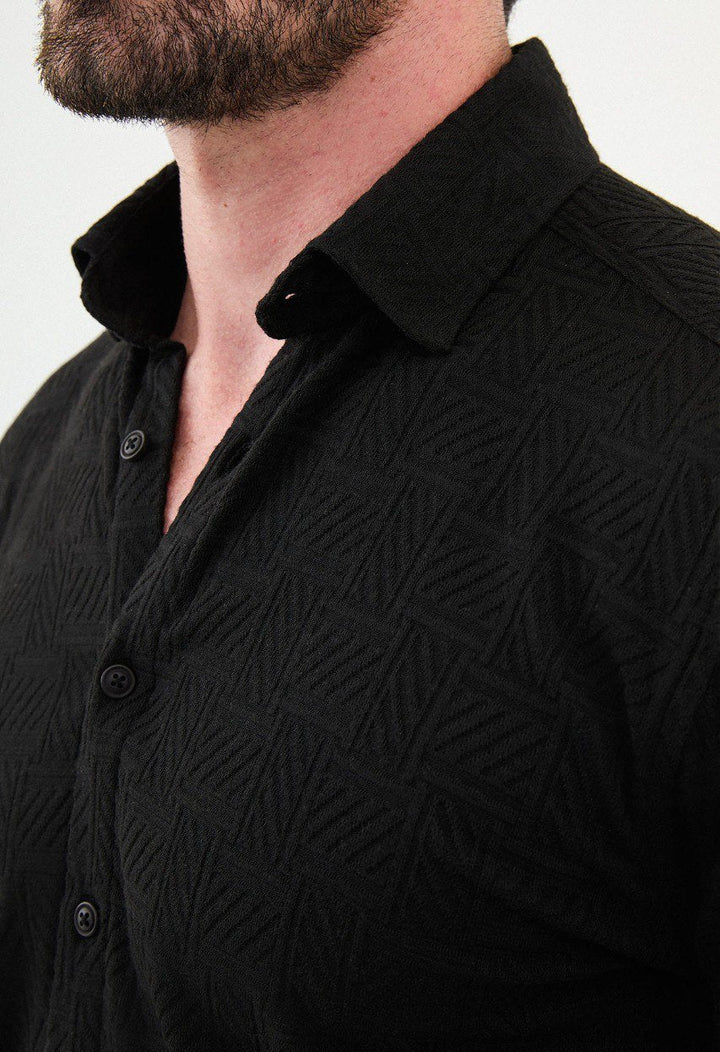 Special Design Slim Fit Black Shirt