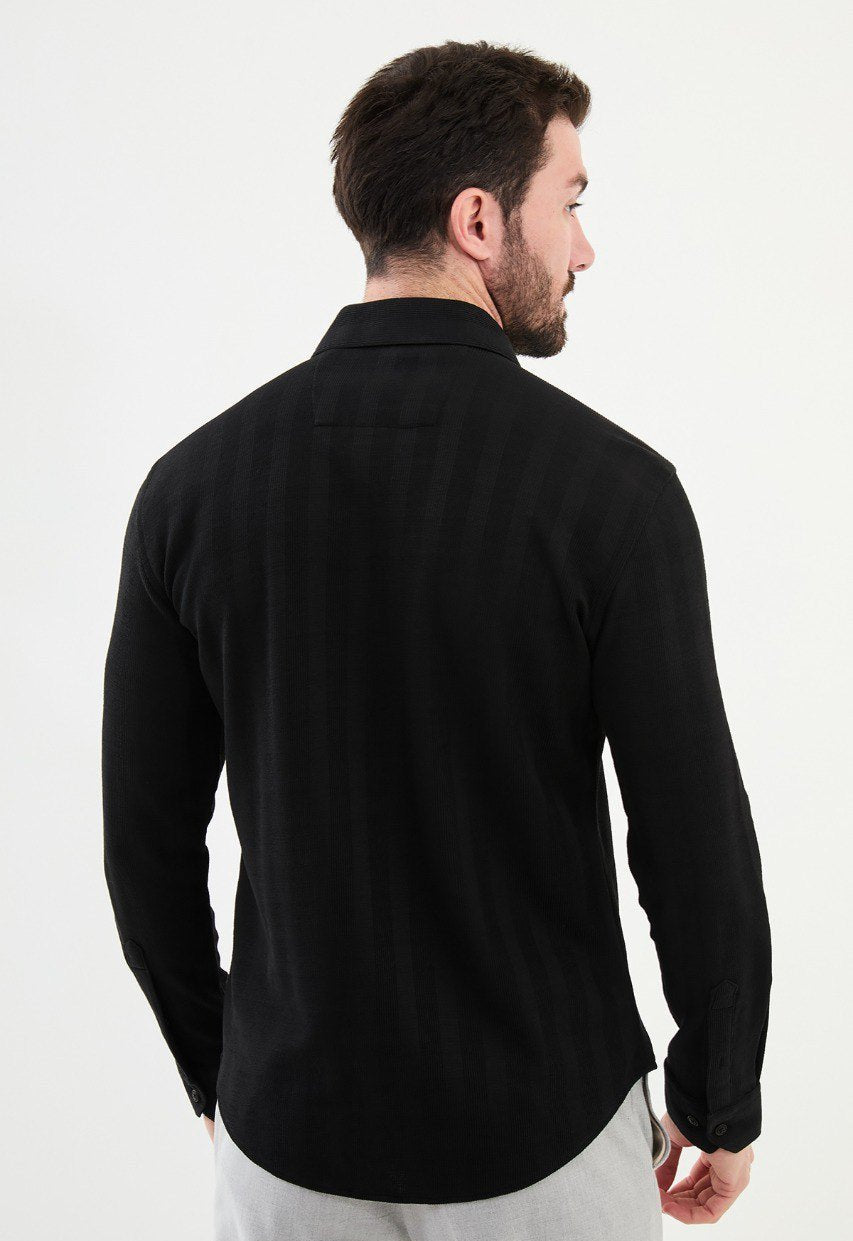 Special Design Slim Fit Black Shirt