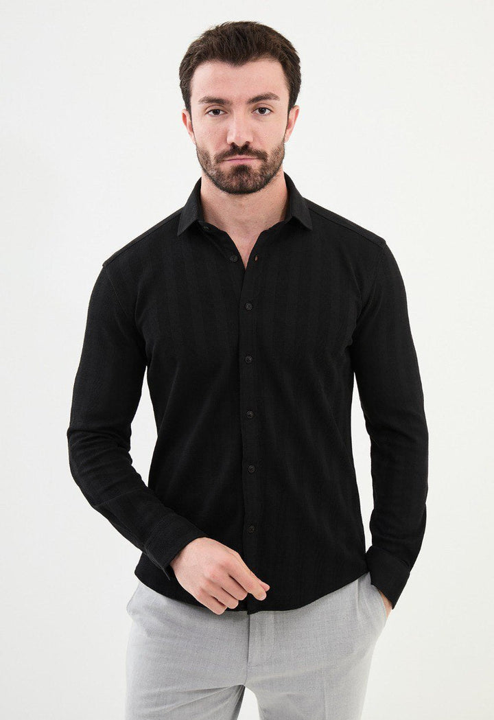 Special Design Slim Fit Black Shirt