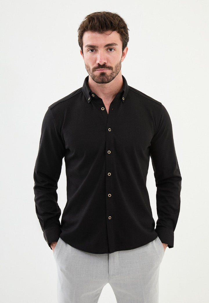 Special Design Slim Fit Black Shirt