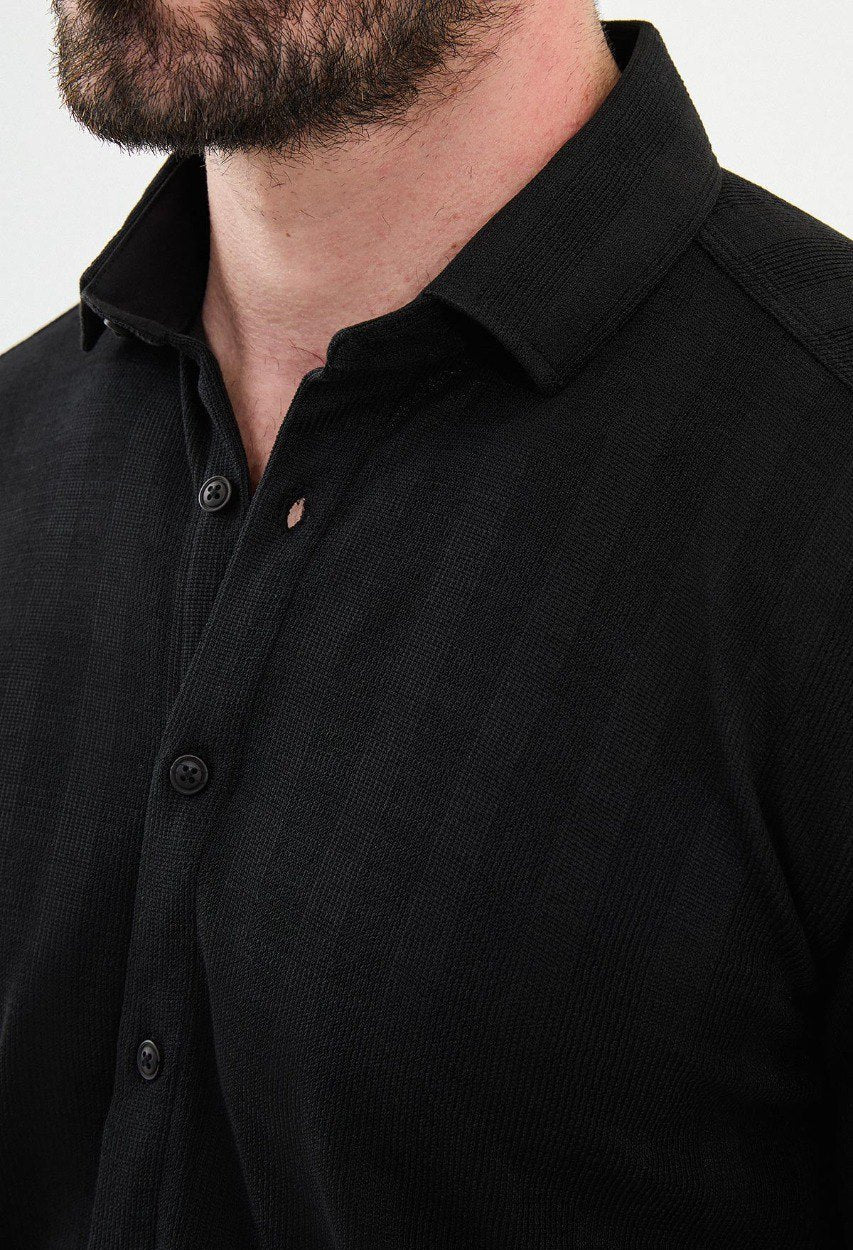 Special Design Slim Fit Black Shirt