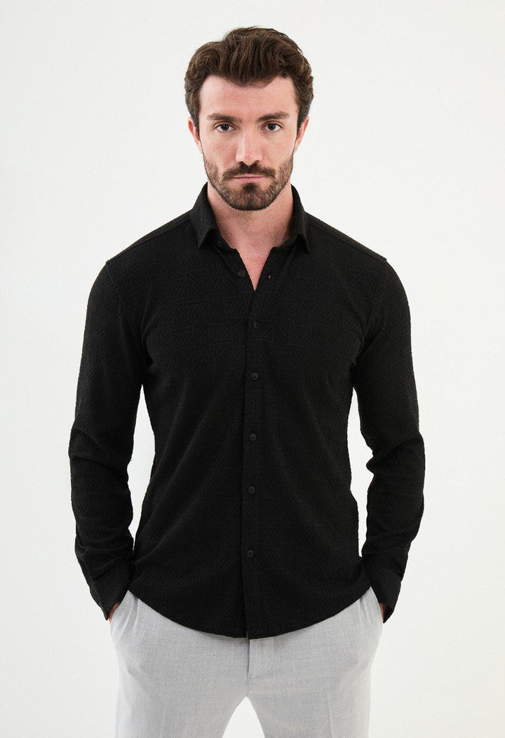 Special Design Slim Fit Black Shirt