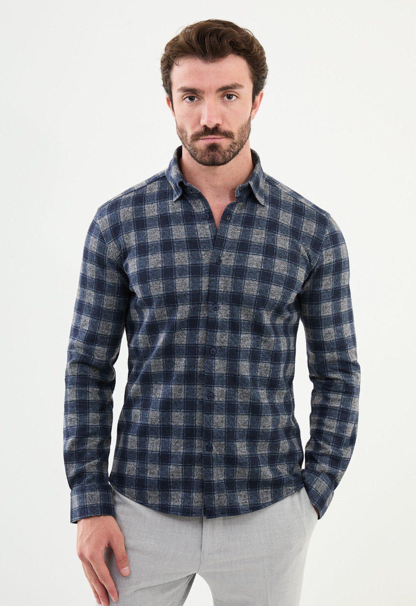 Special Design Slim Fit Blue-Gray Shirt