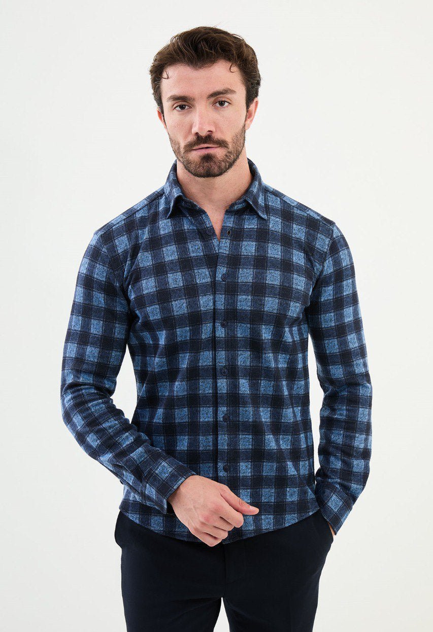 Special Design Slim Fit  Blue Shirt