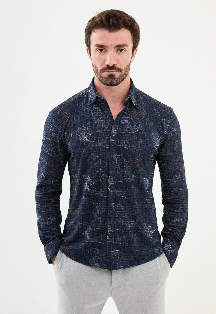 Special Design Slim Fit Blue-White Shirt