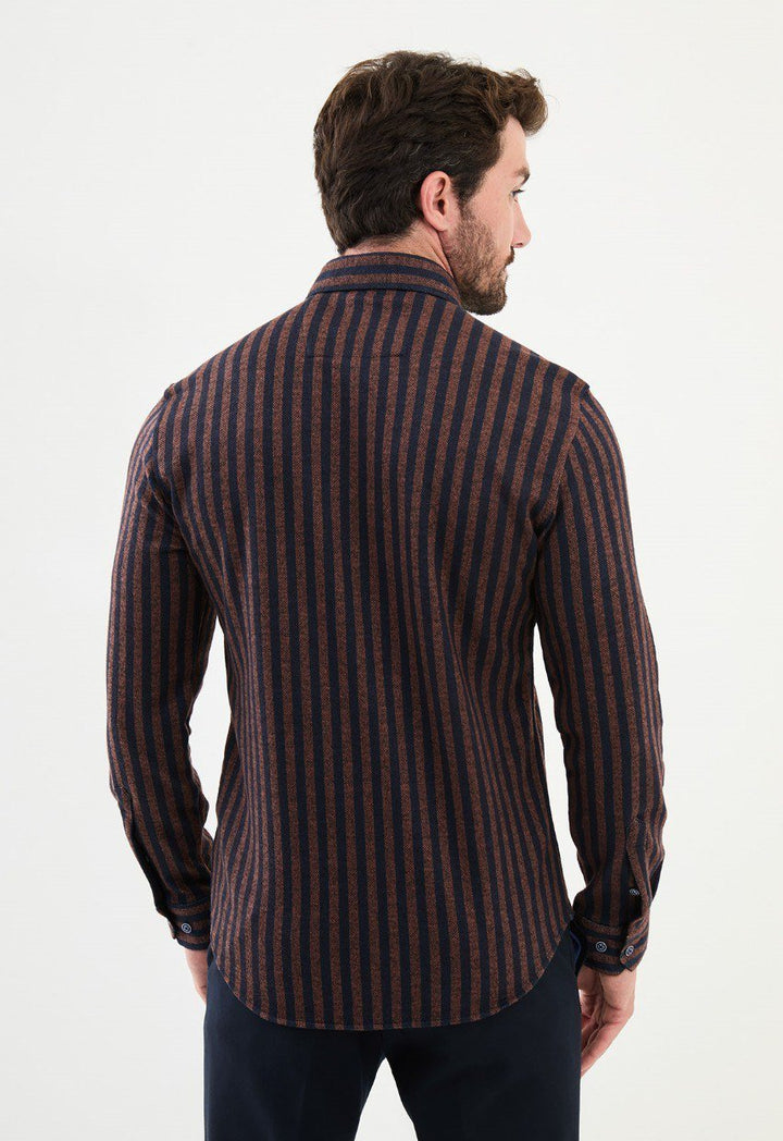 Special Design Slim Fit Brown-Navy Blue Shirt