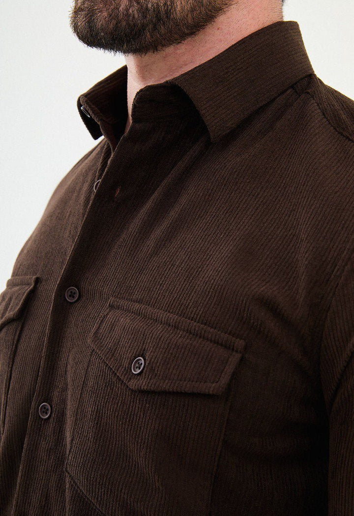 Special Design Slim Fit Brown Shirt