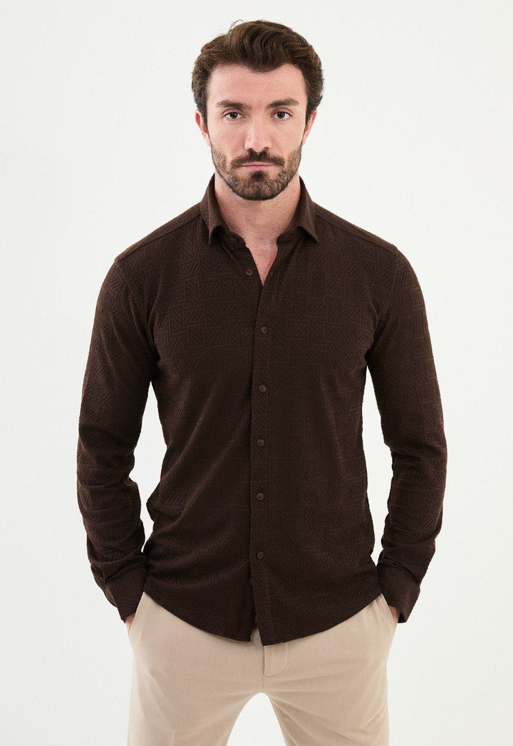 Special Design Slim Fit Brown Shirt