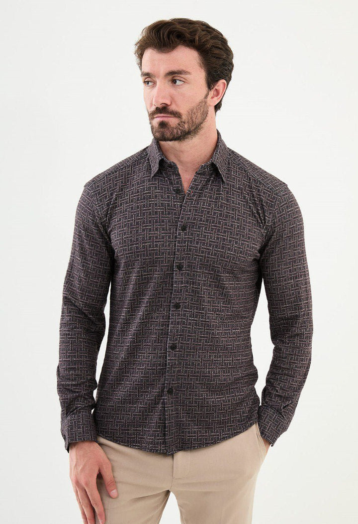 Special Design Slim Fit Brown Shirt