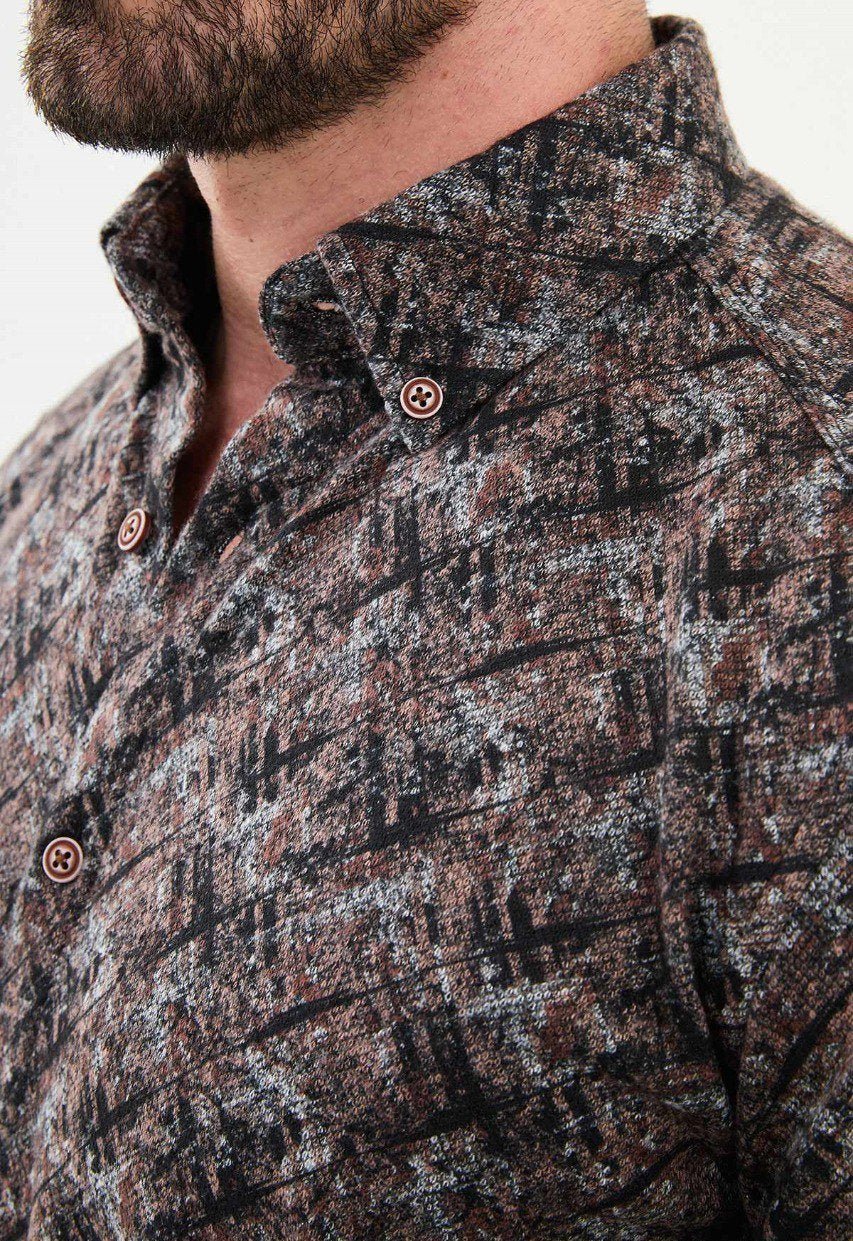 Special Design Slim Fit Brown Shirt