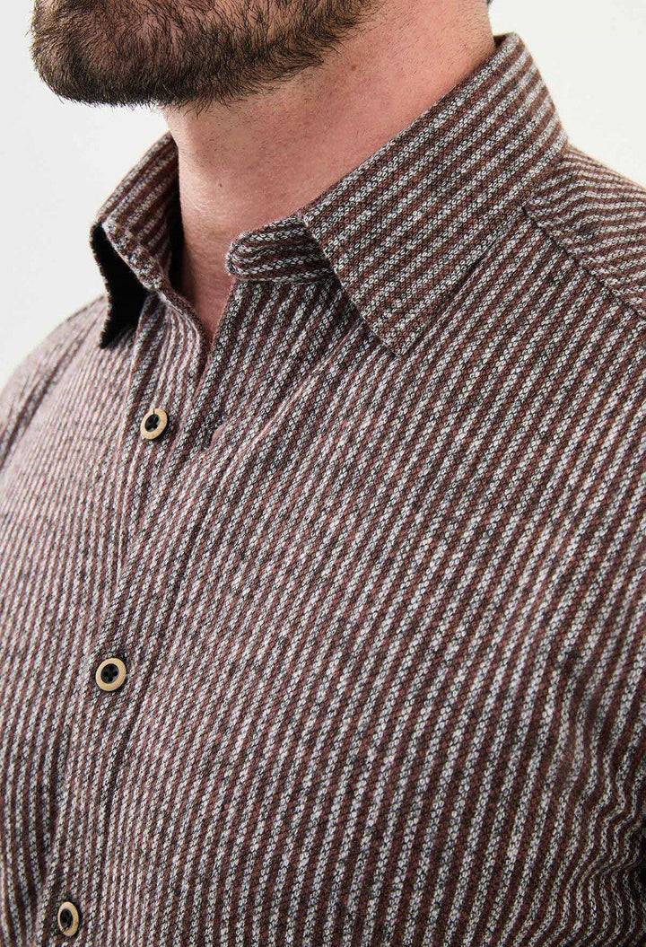 Special Design Slim Fit Brown Shirt