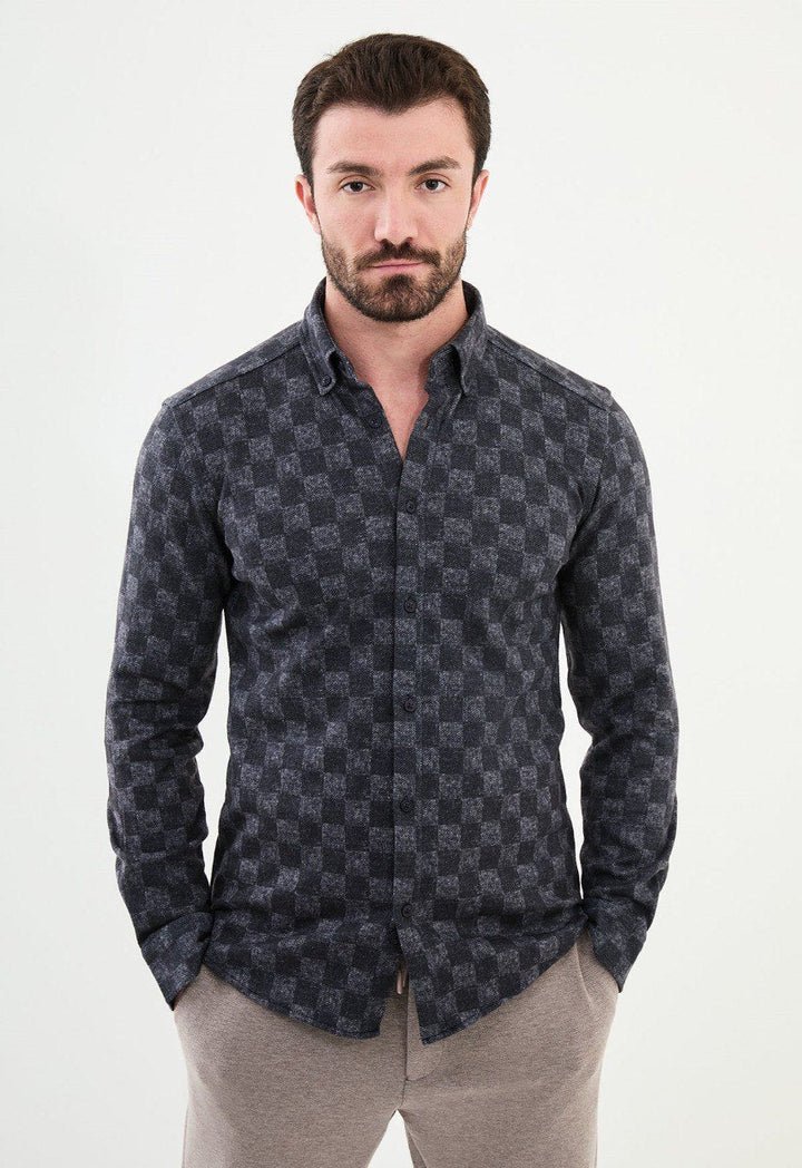 Special Design Slim Fit Dark Gray Shirt