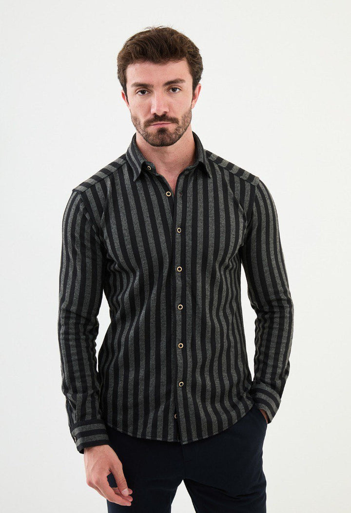 Special Design Slim Fit Dark Gray Shirt