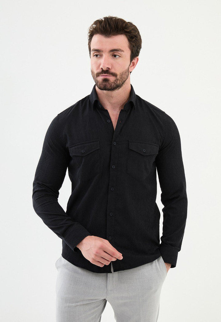 Special Design Slim Fit Dark Gray Shirt