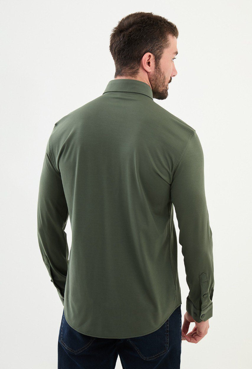 Special Design Slim Fit Green Shirt